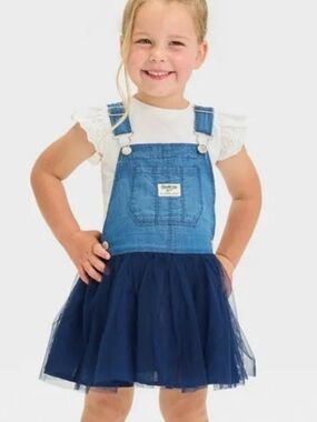 OshKosh B'gosh Navy Denim Tulle Overall Dress